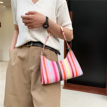 Blød PU Læder Kvinder Farverige Underarm Taske Retro Solid Farve Damer Baguette Håndtasker, Mode Design, Piger Små Shoulder Tasker