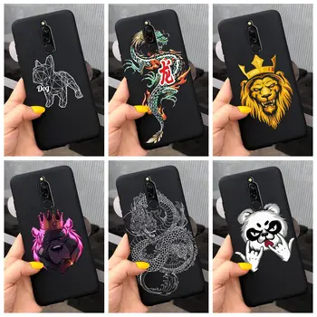 Blødt etui Til Xiaomi Redmi 8 Tilfælde Silikone Sort Mat TPU Back Cover Til Xiomi Redmi 8 Telefon-etui Dragon Lion Telefon Kofanger Capa