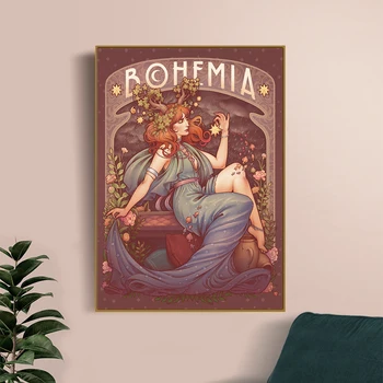 Bohemia Vintage Folk Heks Lærred Maleri Muse Phaun Botaniske Nimph Stjerner, Månen Medusa Dollmaker Plakat Wall Art Prints Indretning