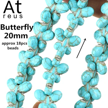 Boho 20mm Butterfly Turkis Perler Til Armbånd, Øreringe og Halskæde Smykker at Gøre DIY Tilbehør Løs Naturlige Sten Perler
