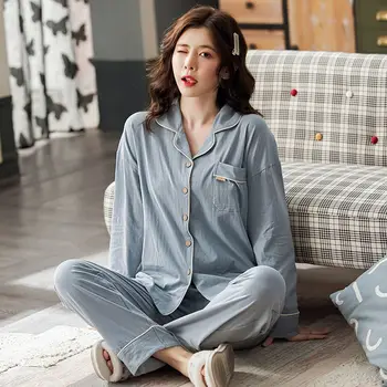 Bomuld Foråret Kvinders Pyjamas Pyjamas, der passer langærmet Kvinder Pyjamas Sæt Tøj Hjem Kvindelige Nattøj