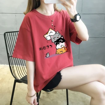 Bomuld kortærmet t-shirt kvinder sommeren 2021 nye ankomst koreanske løs tegnefilm print t-shirt femme modis ins toppe