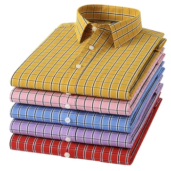 Bomuld t-Shirts Til Mænd Ternet langærmet Sommeren Afslappet Bluse Grundlæggende Regular-fit Top Kjole Skjorte Business Herre Mode Farve