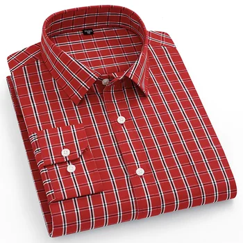 Bomuld t-Shirts Til Mænd Ternet langærmet Sommeren Afslappet Bluse Grundlæggende Regular-fit Top Kjole Skjorte Business Herre Mode Farve