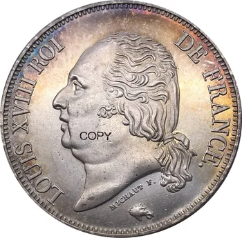 Brev Kant Frankrig 1818 i 5 Francs - Louis XVIII Nøgne Hoved Mønt Metal Cupronickel Forgyldt Sølv Samleobjekter Souvenir-Kopi Mønter