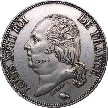Brev Kant Frankrig 1818 i 5 Francs - Louis XVIII Nøgne Hoved Mønt Metal Cupronickel Forgyldt Sølv Samleobjekter Souvenir-Kopi Mønter