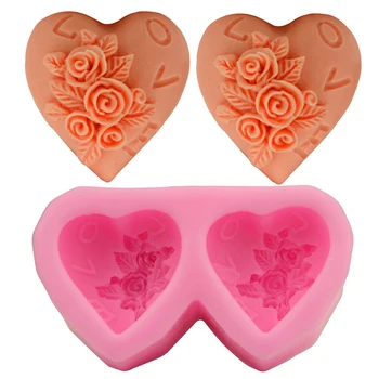 Bryllup Silikone 3D Rose Elsker Heart Shape Silicone Mold Kage Dekoration Værktøjer Bagning Fondant Mould Håndlavet DIY Sæbe Skimmel