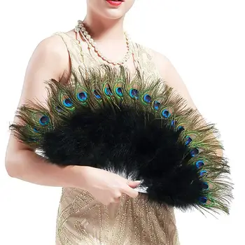 Brølende 20'ERE Vintage Stil Peacock & Sort Marabou Fjer Fan Flapper Tilbehør 135.6x68.6cm