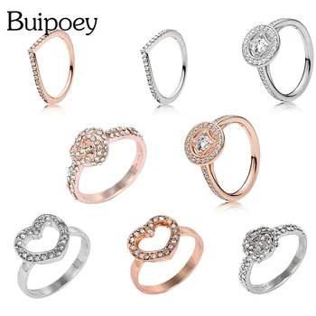 Buipoey Sølv Farve Forgyldt Krystal Hjerte Ring Cirkel Rundt Finger Stabelbare Vielsesring Til Kvinder, Mænd Smykker Gaver
