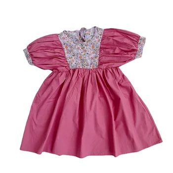 Buksetrold barn, Syet blomstrede kjoler til lille pige 2021 sommeren puff ærmer pige baby alind kjole kostume barn rund hals kjole