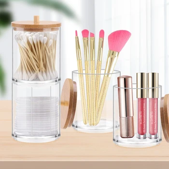 Bærbare Bambus Podninger Arrangør Makeup Bomuld Pad Container Kvinder Smykker Kosmetiske Opbevaringsboks Qtip Indehaveren Candy Jar Organizador