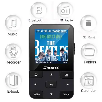 Bærbare Klip MP3-afspiller med Bluetooth 4.0 tabsfri lyd 32GB til sport optager video, FM-radio, understøtter SD-op til 128G（sort）