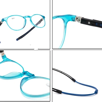 Bærbare Magnet Læsning Briller til Mænd, Kvinder Unisex Justerbar Magnetiske TR90 Rund Ramme Presbyopic Briller Recept Linse