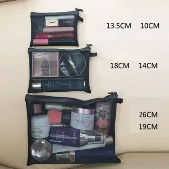 Bærbare Makeup Taske Sort Mesh Mode S/M/L Cosmetic Bag Læift Taske Kosmetyczka Neceser Mujer Toilettaske Gøre Op Taske