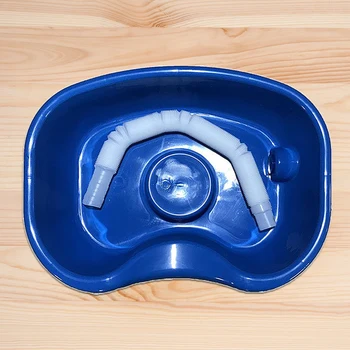 Bærbare Shampoo Bassin hårvask Skuffe Skål med Dræn Slange Tube Blå