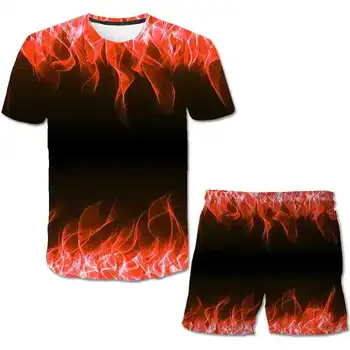 Børn 3d Flammen Spabad Polyester Drenge Tøj Sæt Dreng Sommer T-Shirt, Korte Bukser Sæt Tøj, Børn 4-14 År