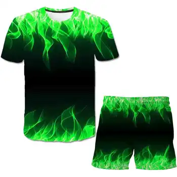 Børn 3d Flammen Spabad Polyester Drenge Tøj Sæt Dreng Sommer T-Shirt, Korte Bukser Sæt Tøj, Børn 4-14 År