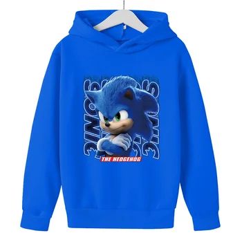 Børn Efteråret tøj 2021 Drenge og Piger Sonic print Hætteklædte langærmet Sweatshirt Børn Polyester sportstøj til børn fra 10 år