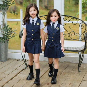 Børn, der er Kort-langærmet Skjorte, Vest Shorts 3stk Tøj Sætter Børn i Grundskolen Uniformer Sommer Kjole Drenge Piger Kostume