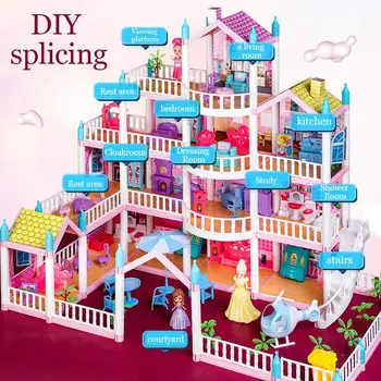 Børns Diy Hus Montessori 3d-Samlet Villa Dukken Princess Castle Simulering Doll House Girl ' s Puzzle Toy Gave