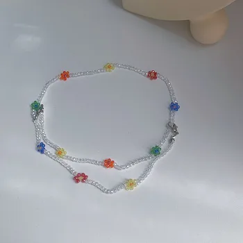 CH-769 koreanske temperament crystal farve blomst halskæde dobbelt hals kæde kravebenet kæde kvindelige