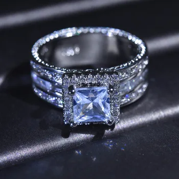 CHARLINLIOL Fashion Prinsesse Cut Zircon 925 Sterling Sølv Ringe for Kvinder Luksus 925 Sølv Bryllup, Engagement Ring Party Gave