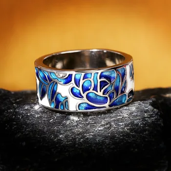 CIZEVA Nyt Design, Sølv Ring for Kvinder Romantisk Blå Emalje Blomst Kronblad Skinnende Zircon Ring Mode Smykker Eveing Part, Bohemia