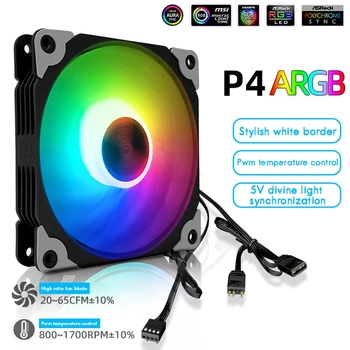 COOLMOON P4 RGB Tilfælde Fan 12cm Lille 4PIN Mute PWM Temperatur Kontrol Automatisk farveskift Desktop Ventilator CPU Fan