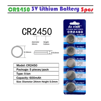 CR2450 5Pcs 3V Lithium Knap Batterier 600mAh KCR2450 CR 2450 LM2450 5029LC Coin Cell Batteri til Ur Elektroniske Legetøj Fjernbetjening
