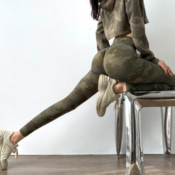 Camouflage Print Kvinder, Høj Talje Yoga Bukser Sved Absorption Uddannelse Trænings-Og Motionscenter Elastisk Hurtig Tørring Kører Sport Leggings