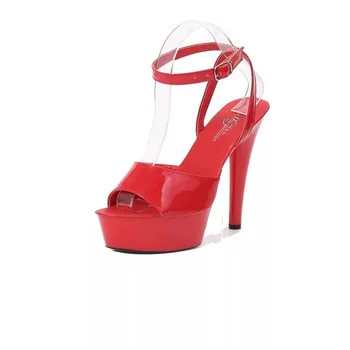 Candy farve højhælede sandaler, platform sko fisk-munden patent læder damer, sandaler sommer natklubber 13-15cm kvinder sko