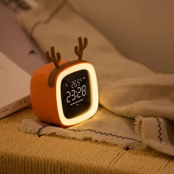 Cartoon Kids Vækkeur LED Ur Sove Træner Genopladelige Nat Lys Kontrol Sleep Timer, Digital Termometer bordlampe