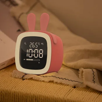 Cartoon Kids Vækkeur LED Ur Sove Træner Genopladelige Nat Lys Kontrol Sleep Timer, Digital Termometer bordlampe