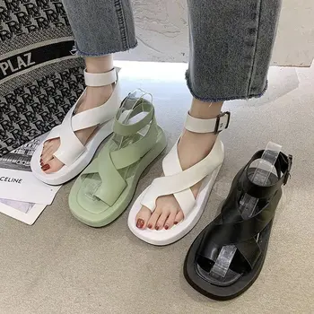 Casual Fashion Platform Sandaler Sko til Kvinder Spænde Remmen Fast Farve Sommer Sko 2020 Ny dame Shoes De Mujer