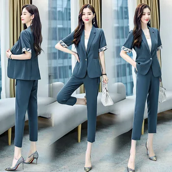 Casual Lille Suit Suit Female 2021 Sommeren Nye Stil koreanske Temperament Mode Professionel Bære To-delt i Stor Størrelse
