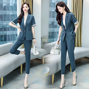 Casual Lille Suit Suit Female 2021 Sommeren Nye Stil koreanske Temperament Mode Professionel Bære To-delt i Stor Størrelse