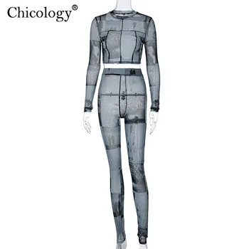 Chicology Y2K Mode 2 To Stykke Matchende Sæt med Lange Ærmer Afgrøde Top Bukser Kvinder Sexy Club Udstyr 2020 Efterår og Vinter Tøj