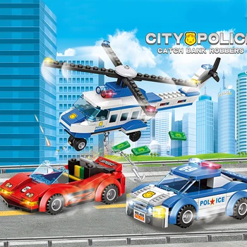City Politi Helikopter Fly Blokke byggesten Byen MOTO Mursten Pædagogisk Legetøj Gave Til Børn Med Figur