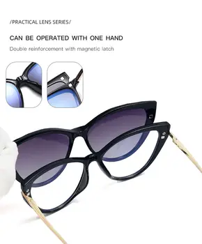 Clip-On Solbriller kvinder magnetlås Solbriller til kvinder Magnet Clip Optisk Nærsynethed briller Ramme med kvindelige solbriller linse