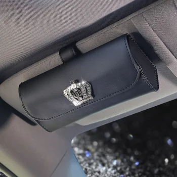 Creative Leather Crown Bil Briller Holder Universal Solbriller Tilfælde Opbevaringsboks Bag Parasol Arrangør Auto Interiør Tilbehør