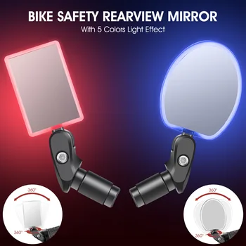 Cykel bakspejl med LED Lys USB-Genopladelige Cykelstyr Spejle 360 Rotation Justerbar Cyklus Spejl Tilbehør