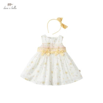 DBS16248 dave bella sommer baby girl fashion bue tegnefilm kjole med en hovedbeklædning party dress børn spædbarn lolita tøj 2stk