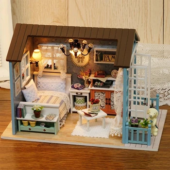 DIY Dukke Hus Træmøbler Diy Hus Miniature Box 3D Miniaturas Dukkehus Kits Hjem Møbler Kreative Julegaver
