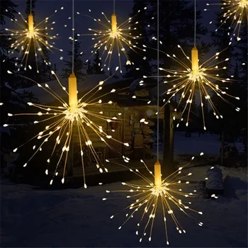DIY LED Fairy String Light Firework Copper Hanging Starburst String 100/120/150/200Leds Garland Home Street Christmas Decoration