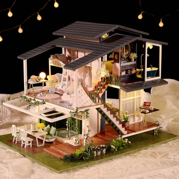 DIY Miniature dukkehus Møbler Kits Træ Romantisk, Moderne Villa Sommerhus Puslespil Legesæt Selv Samlet for Piger