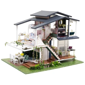 DIY Miniature dukkehus Møbler Kits Træ Romantisk, Moderne Villa Sommerhus Puslespil Legesæt Selv Samlet for Piger