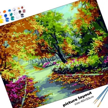 DIY Olie Maleri Af Numre Golden Autumn Håndmalet Landskab Malerier, Tegning På Lærred Billeder Af Antal Sæt Hjem Indretning Gave
