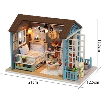 DIY Træ Dukke Hus Kit Miniature Med Møbler Dog Piger Roombox Casa Dukkehus Bygning Legetøj for Børn, Voksne Gaver