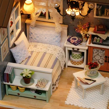 DIY Træ Dukke Hus Kit Miniature Med Møbler Dog Piger Roombox Casa Dukkehus Bygning Legetøj for Børn, Voksne Gaver