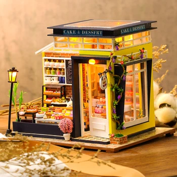 DIY Træ Dukkehus Kit Miniature Bygning med Møbler, Tilbehør Voksen Samle Legetøj Bage Kage Dukke Hus Kids Gave